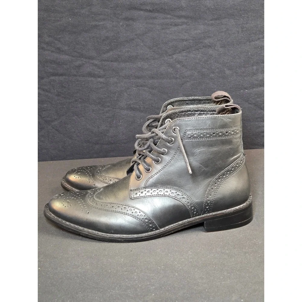 JCobbler Mens Black Leather Wingtip Brogue‎ Lace Up Dress Boots Size 41